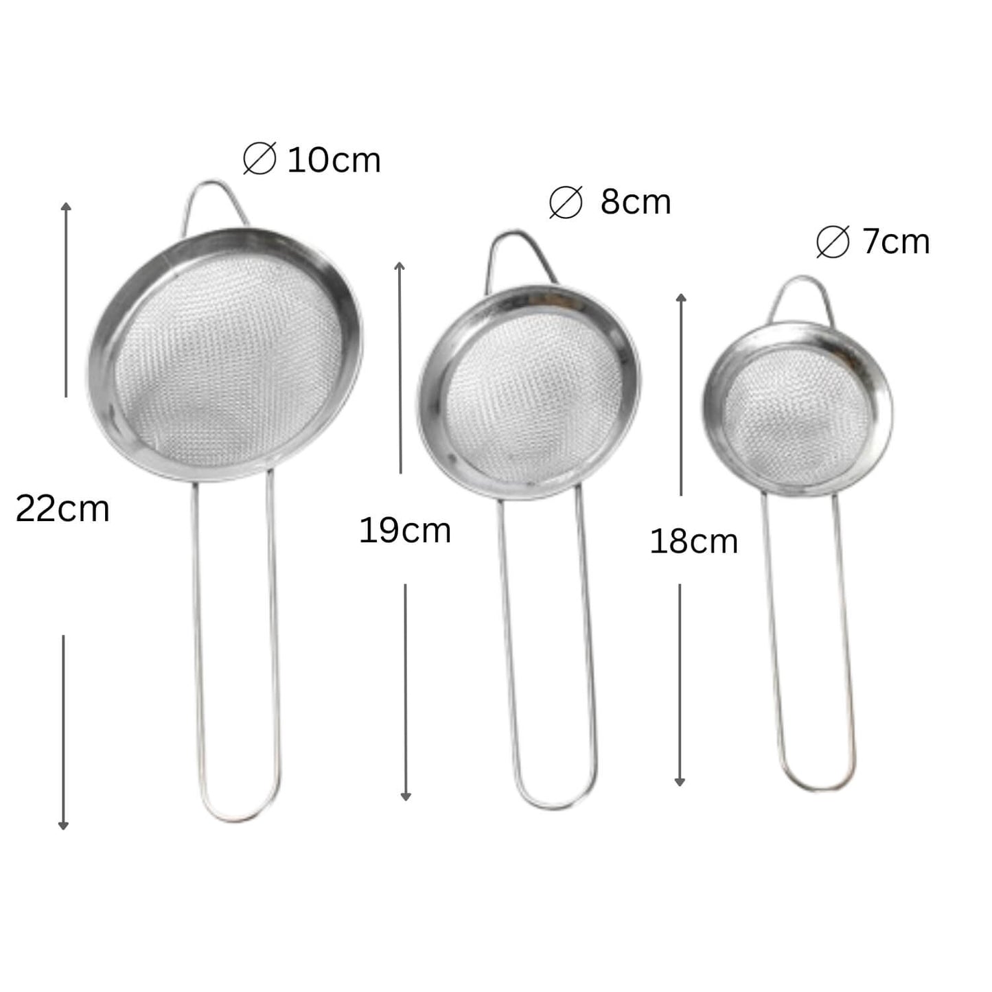 Set of 3 Stainless Steel Filter Strainer with Handle Fine Mesh Sieve Strainer for Tea Leaf Coffee Powder Flour Silver
