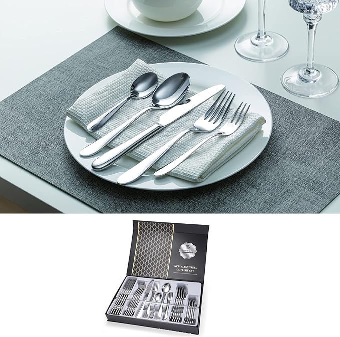 30 Pieces Silverware Cutlery Set Including 6 Pieces Dinner Forks 6 Pieces Dessert Forks 6 Pieces Knives 6 Pieces Dinner Spoons 6 Pieces Dessert Spoons