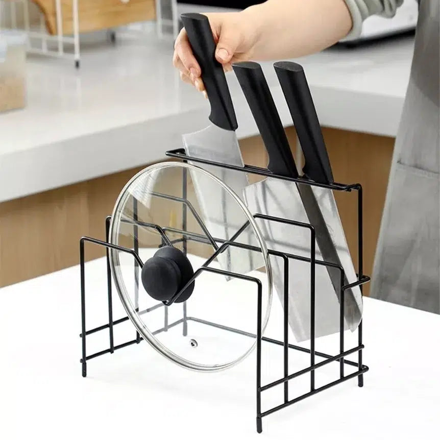 4-Section Multipurpose Pot Lid Organizer – Black