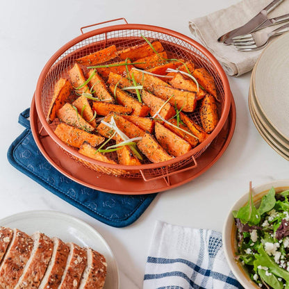 2 Pcs Set of Nonstick Round Crisper Tray With Frying Basket