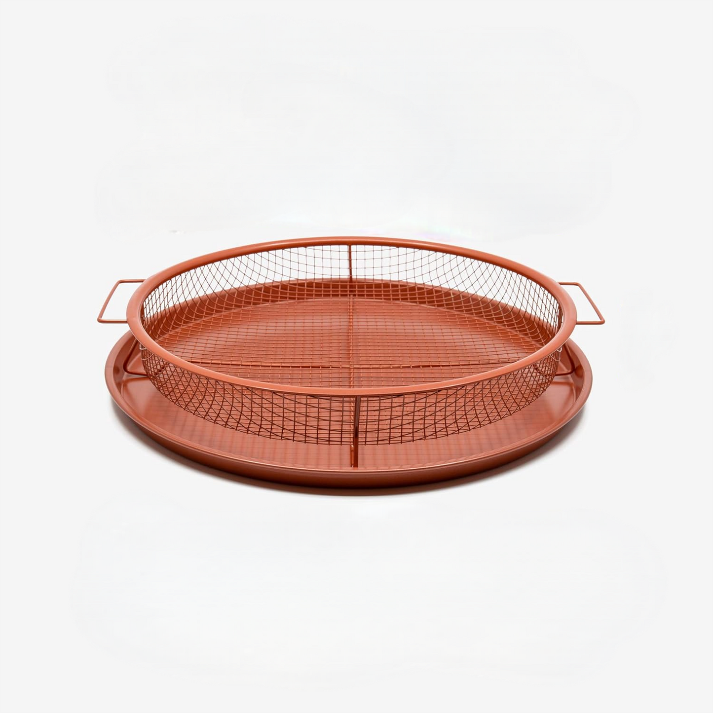 2 Pcs Set of Nonstick Round Crisper Tray With Frying Basket