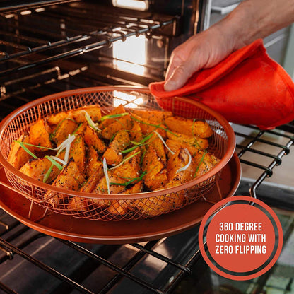 2 Pcs Set of Nonstick Round Crisper Tray With Frying Basket