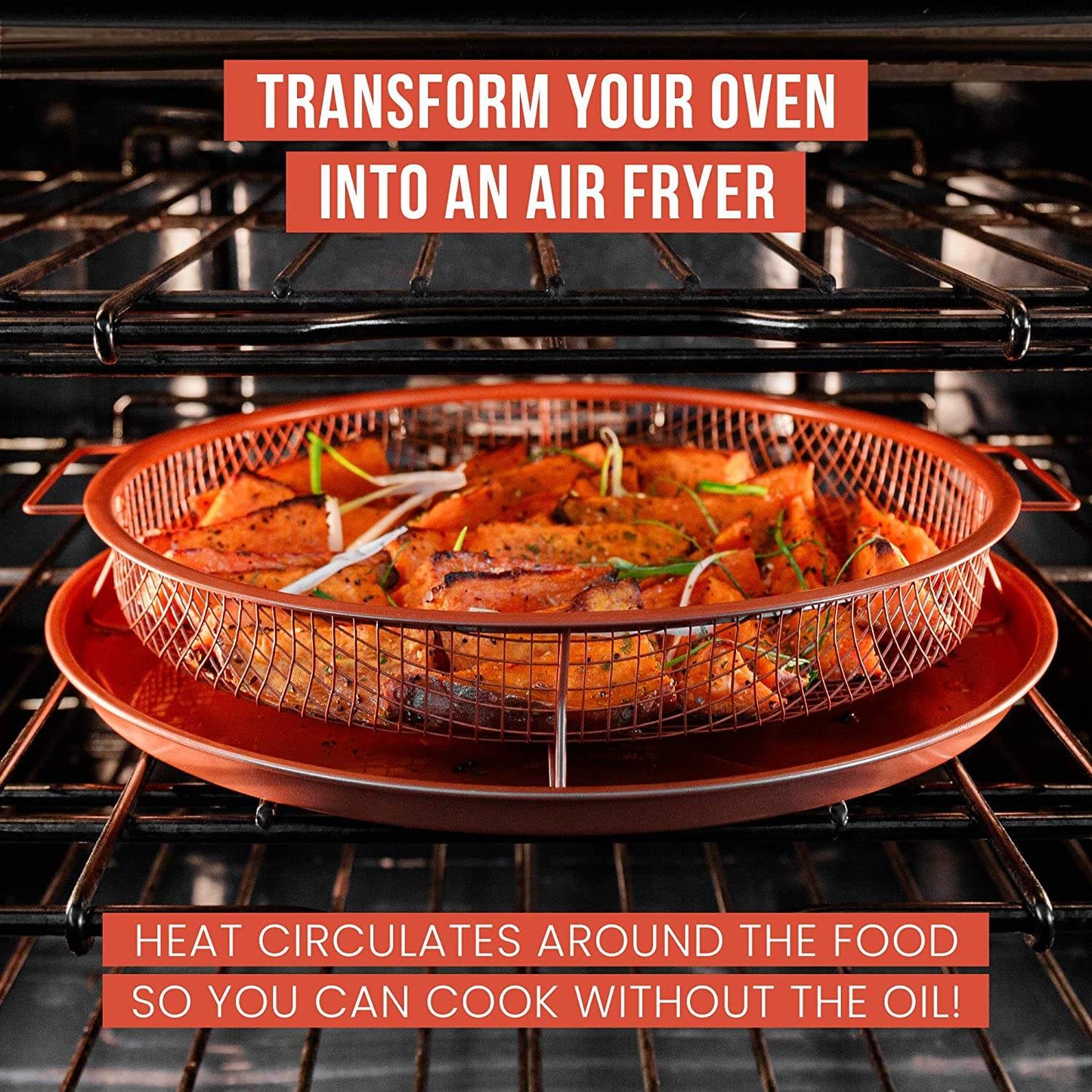 2 Pcs Set of Nonstick Round Crisper Tray With Frying Basket